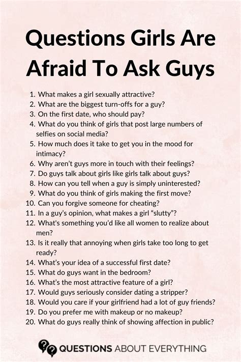 questions to ask guys about girls|90 Interesting Questions Girls Are Afraid To Ask Guys